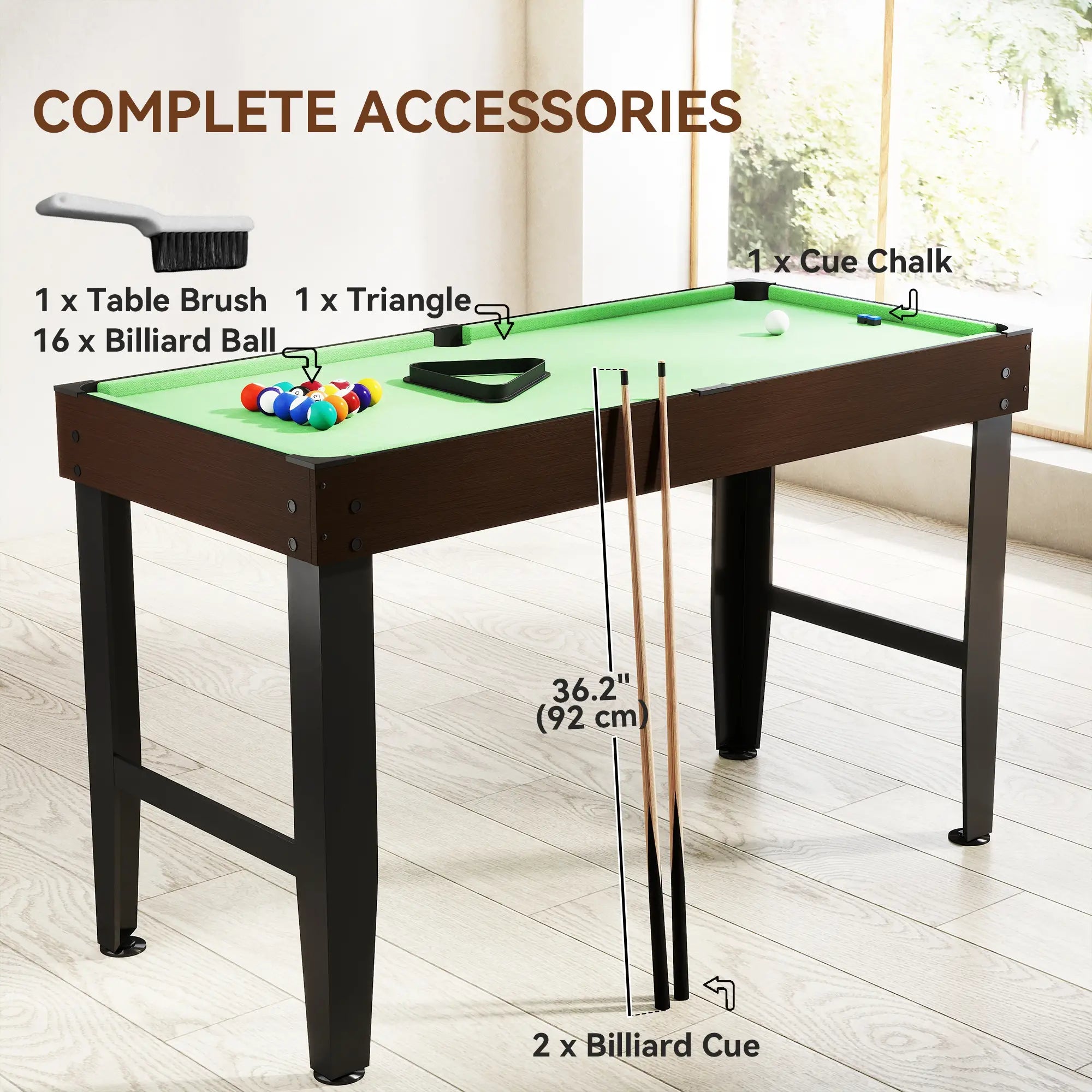 55 Inch Mini Pool Table, 2 Cues, 16 Balls, Accessories, Green Game Tables at Gallery Canada