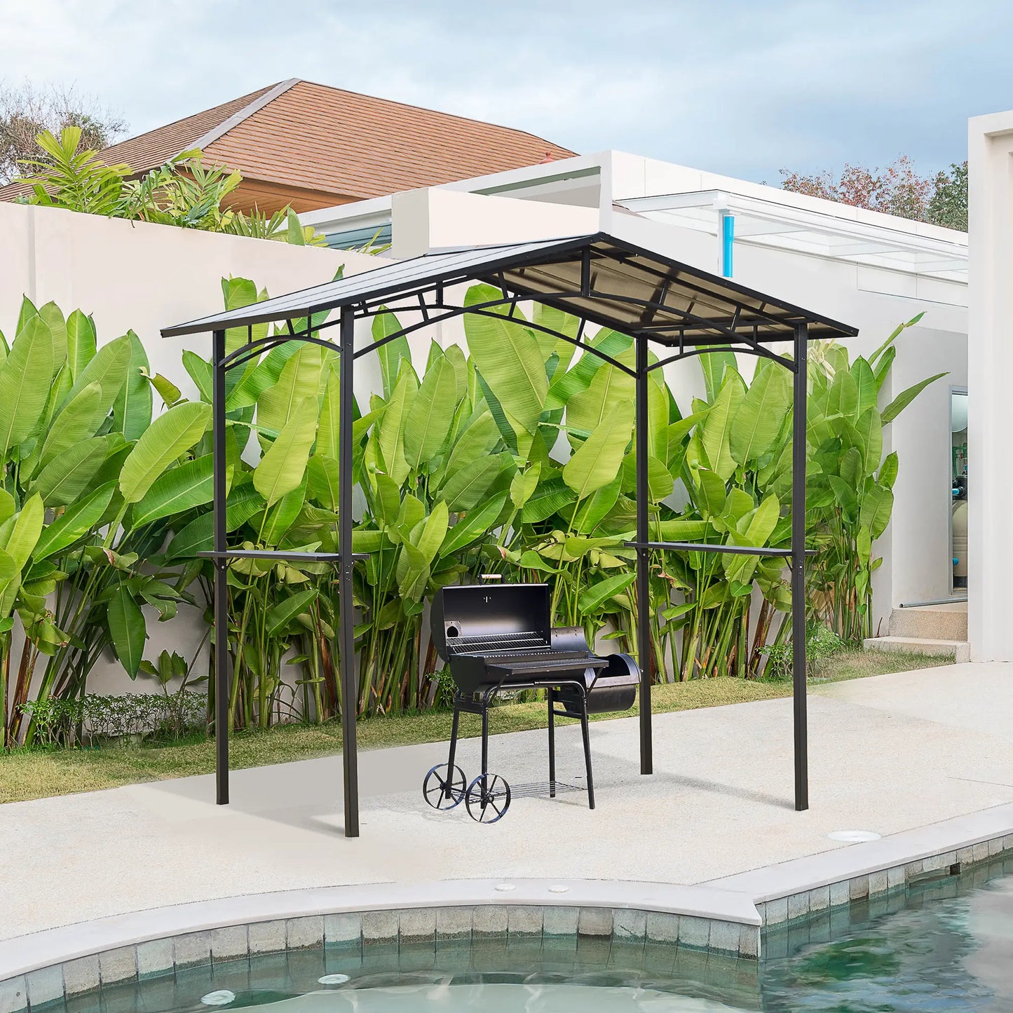8' x 5' Hardtop Grill Gazebo, Aluminium BBQ Canopy, Outdoor with Shelves, Aluminium BBQ Grill Gazebos at Gallery Canada