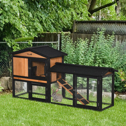 Wooden Rabbit Hutch, 69", with Run Box, Slide-out Tray, Ramp, Black Rabbit Hutch at Gallery Canada