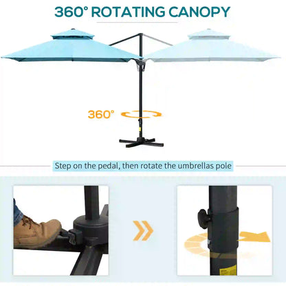 10' x 10' Cantilever Patio Umbrella, Double Top, 360° Rotation, Light Blue Cantilever Umbrellas at Gallery Canada
