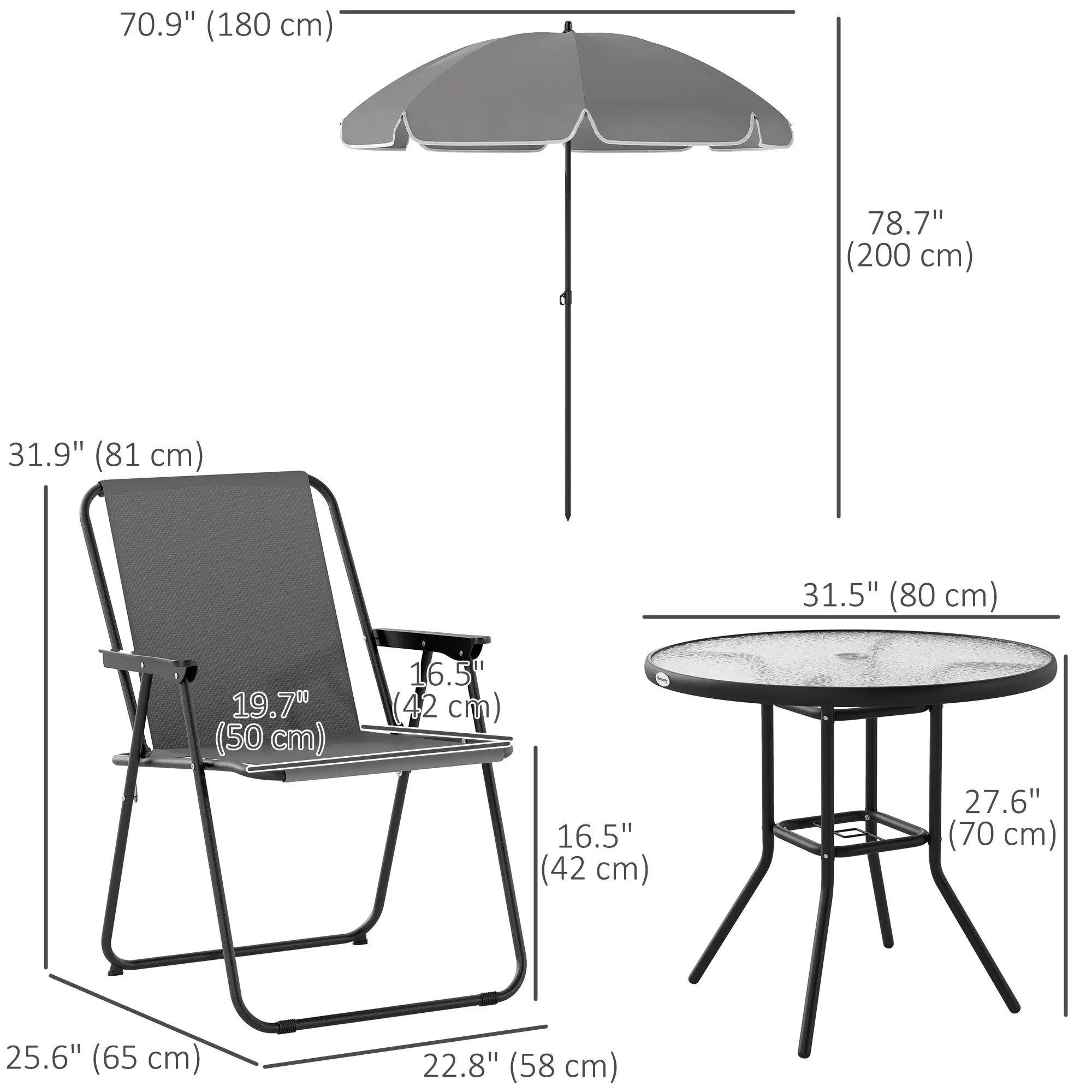 6-Piece Patio Dining Set, Umbrella, Folding Chairs, Glass Table, Grey Bistro Sets at Gallery Canada