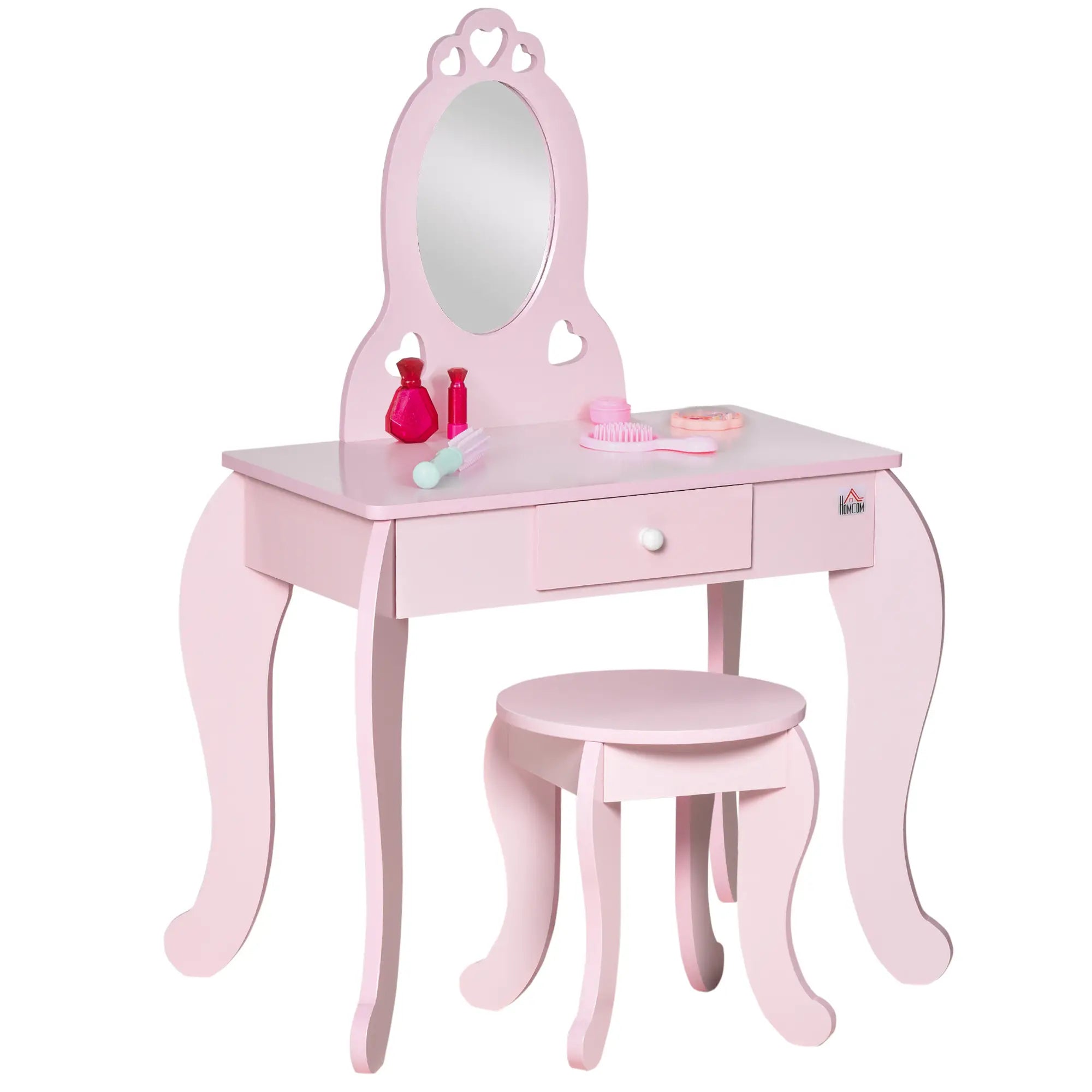 Kids Vanity Set with Mirror, Stool, Drawer, 3-6 Years, Pink Toy Vanity at Gallery Canada