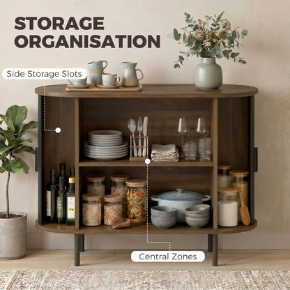 Wood Grain Sideboard With Curved Tambour Doors, Brown