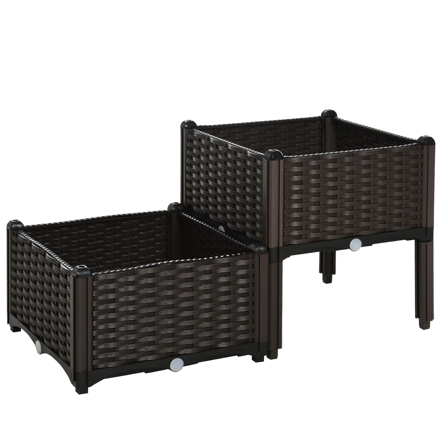 2 Piece Raised Garden Bed, PP Flower Vegetable Herb Grow Box, Brown Elevated Garden Beds at Gallery Canada