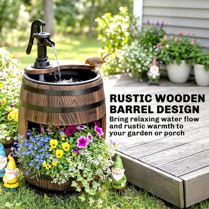 Wooden Outdoor Fountain, Electrical Barrel Waterfall, 3600r/min Pump, Carbonized Water Fountains at Gallery Canada