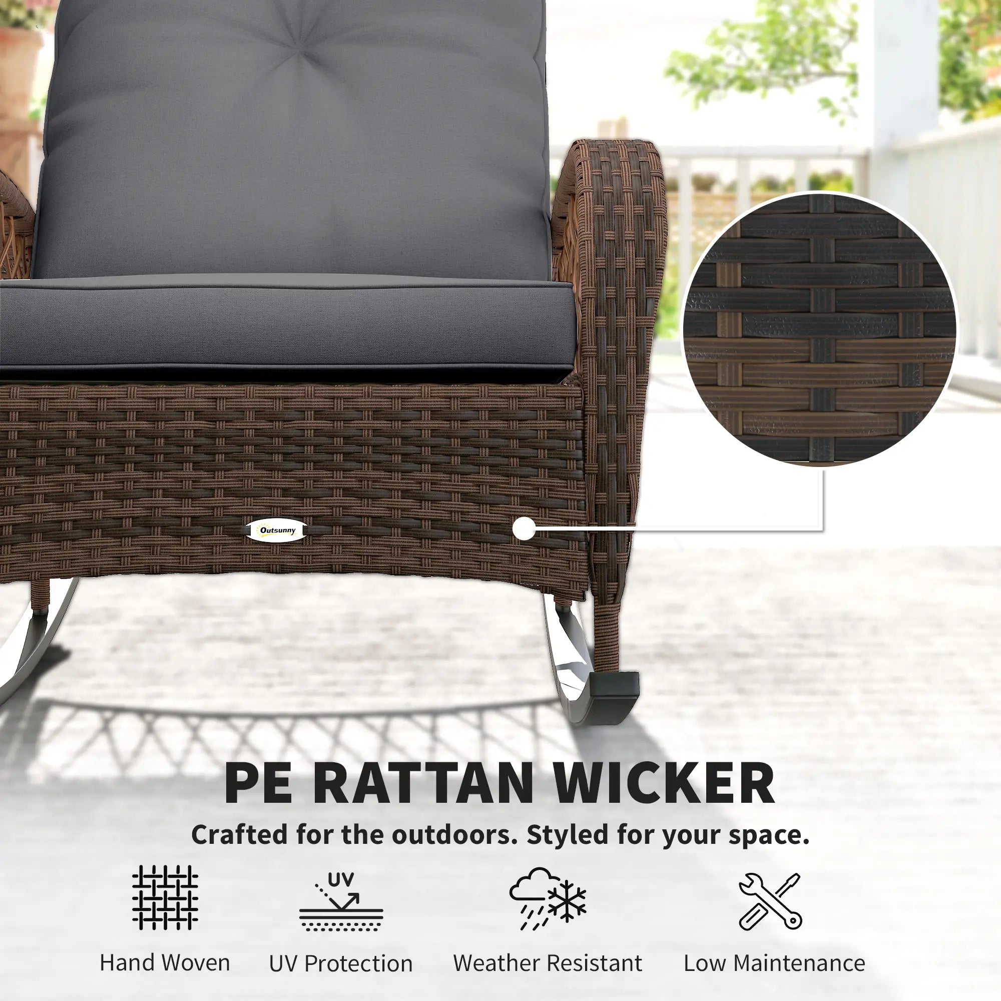 Outdoor Wicker Rocking Chair With Thick Cushions, Black Outdoor Rocking Chairs at Gallery Canada