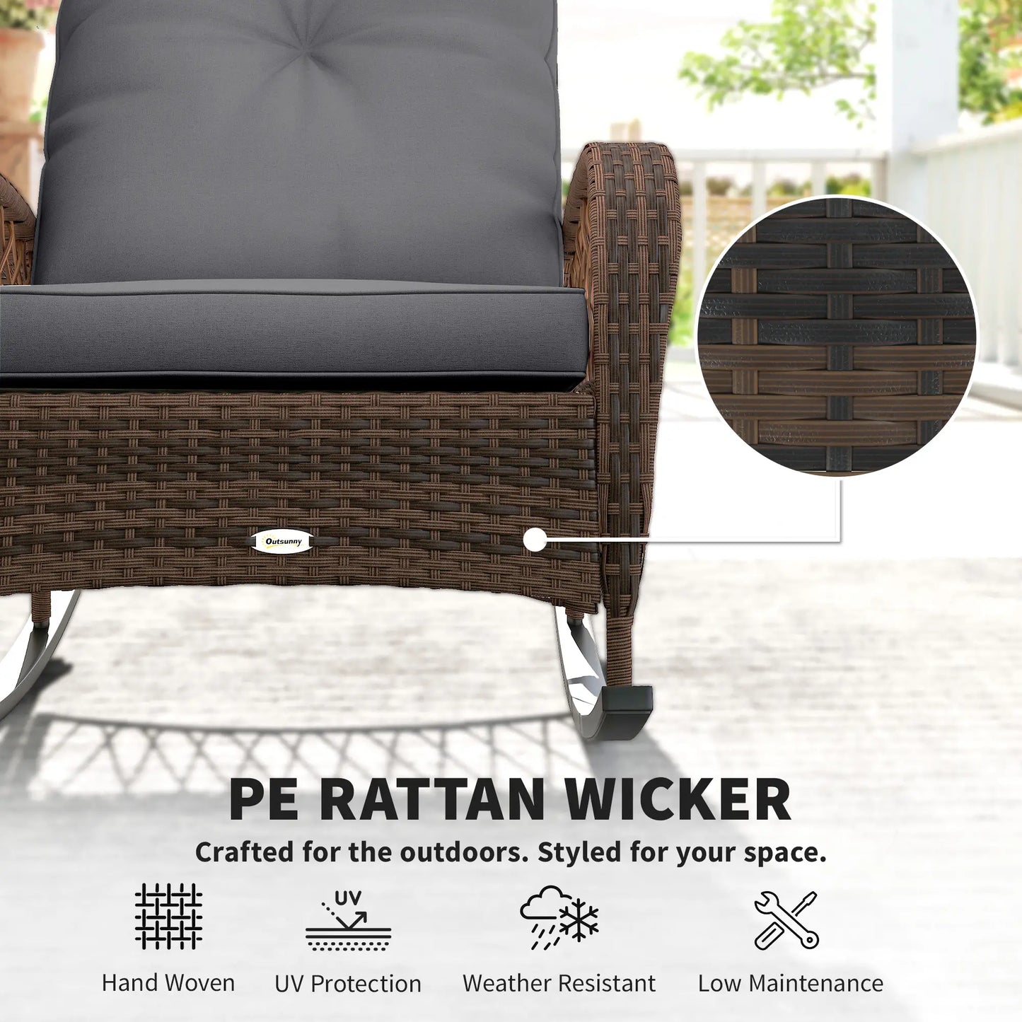 Outdoor Wicker Rocking Chair With Thick Cushions, Black Outdoor Rocking Chairs at Gallery Canada