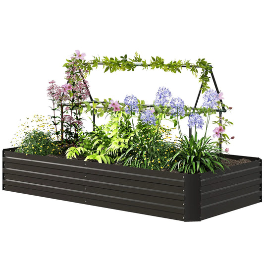 6' x 3' x 1' Raised Garden Bed, 2 Trellis Tomato Cages, Steel Frame, Black Raised Garden Beds Black at Gallery Canada