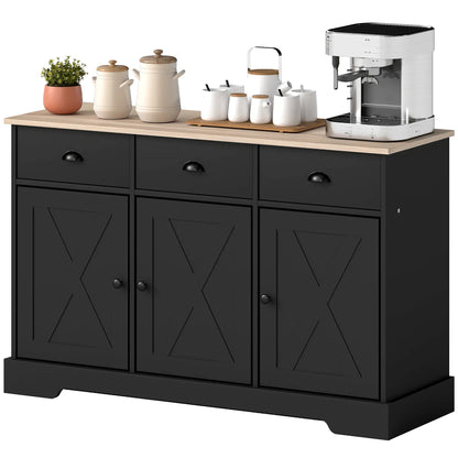 46.5" Buffet Cabinet, Farmhouse Sideboard, 3 Barn Doors, 3 Drawers, Black Bar Cabinets Black, Natural at Gallery Canada