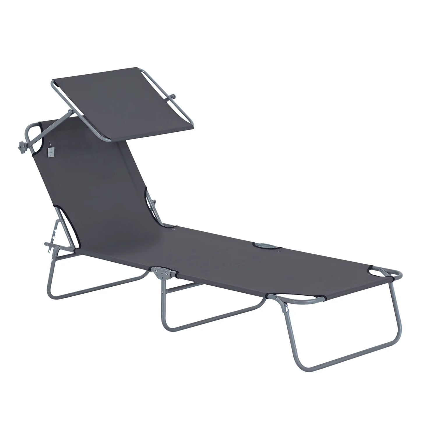 Outdoor Lounge Chair, Adjustable Folding Chaise, Tanning Chair with Shade, Grey Lounger Chairs Grey at Gallery Canada