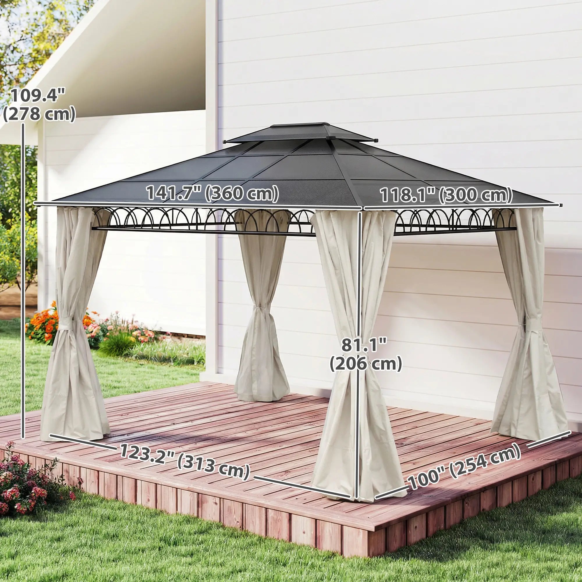 10' x 12' Outdoor Gazebo, Double Roof Hardtop With Polycarbonate Roof Gazebos at Gallery Canada