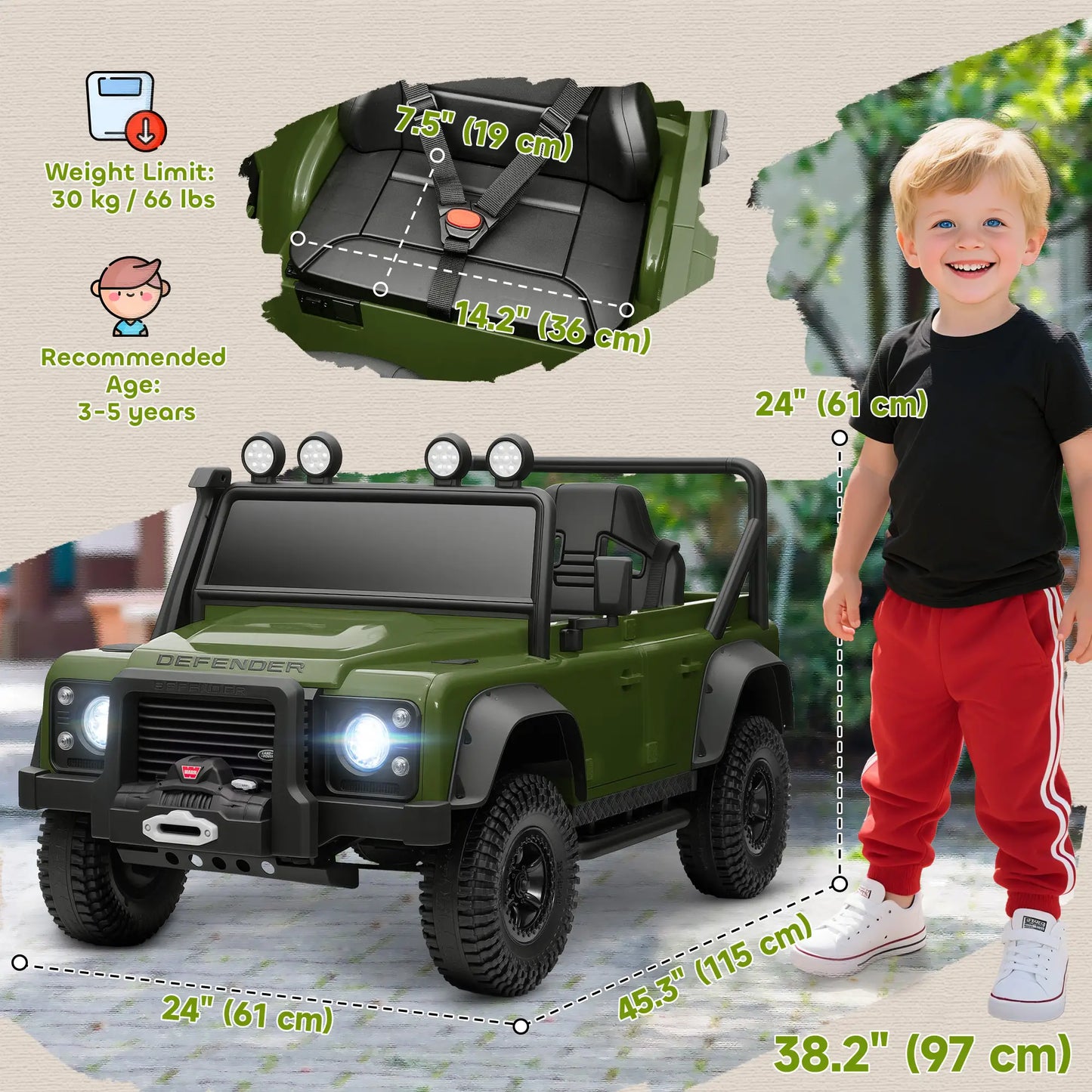 Kids Ride On Truck, Remote Control, Spring Suspension, LED Lights, 3 Speed, Dark Green Electric Toy Cars at Gallery Canada