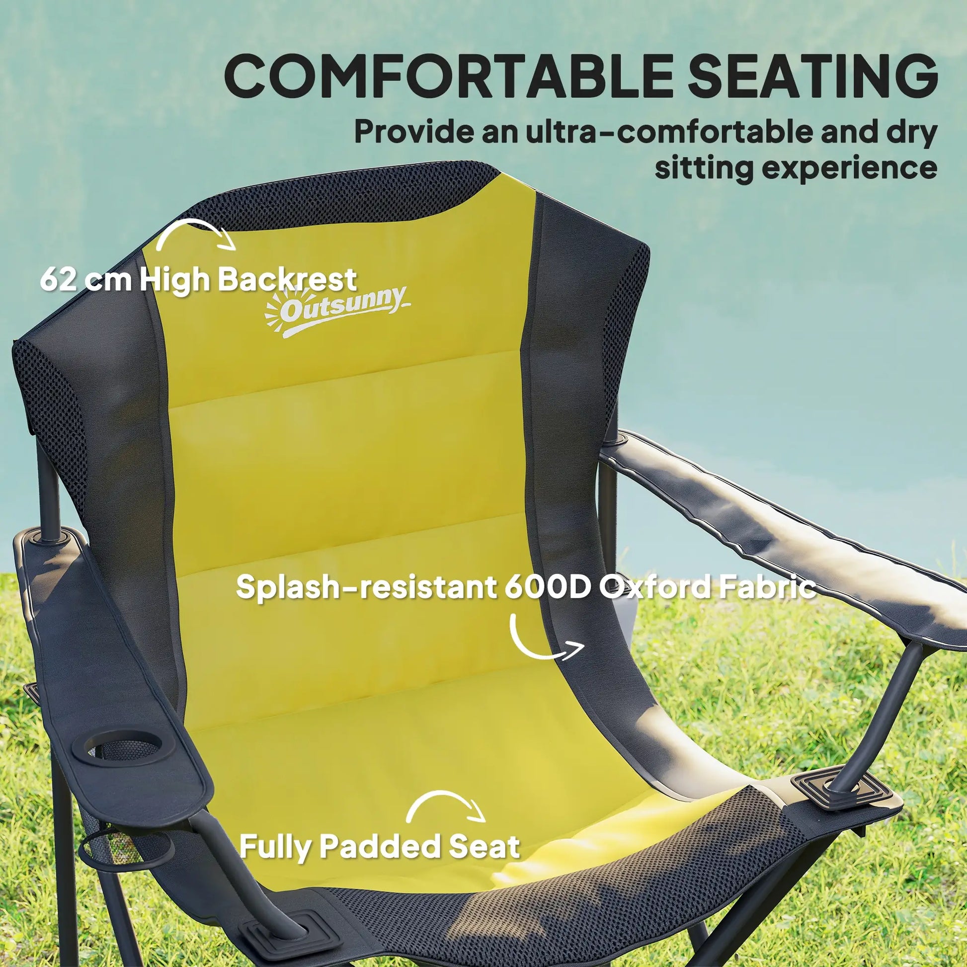 2 Pack Folding Camping Chairs, High Back w/ Cup Holder, Padded, Yellow Picnic Tables & Camping Chairs at Gallery Canada