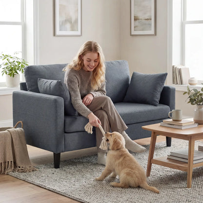 55" Loveseat Sofa, Modern Linen Upholstered, Dark Grey 2-Seater Sofas at Gallery Canada