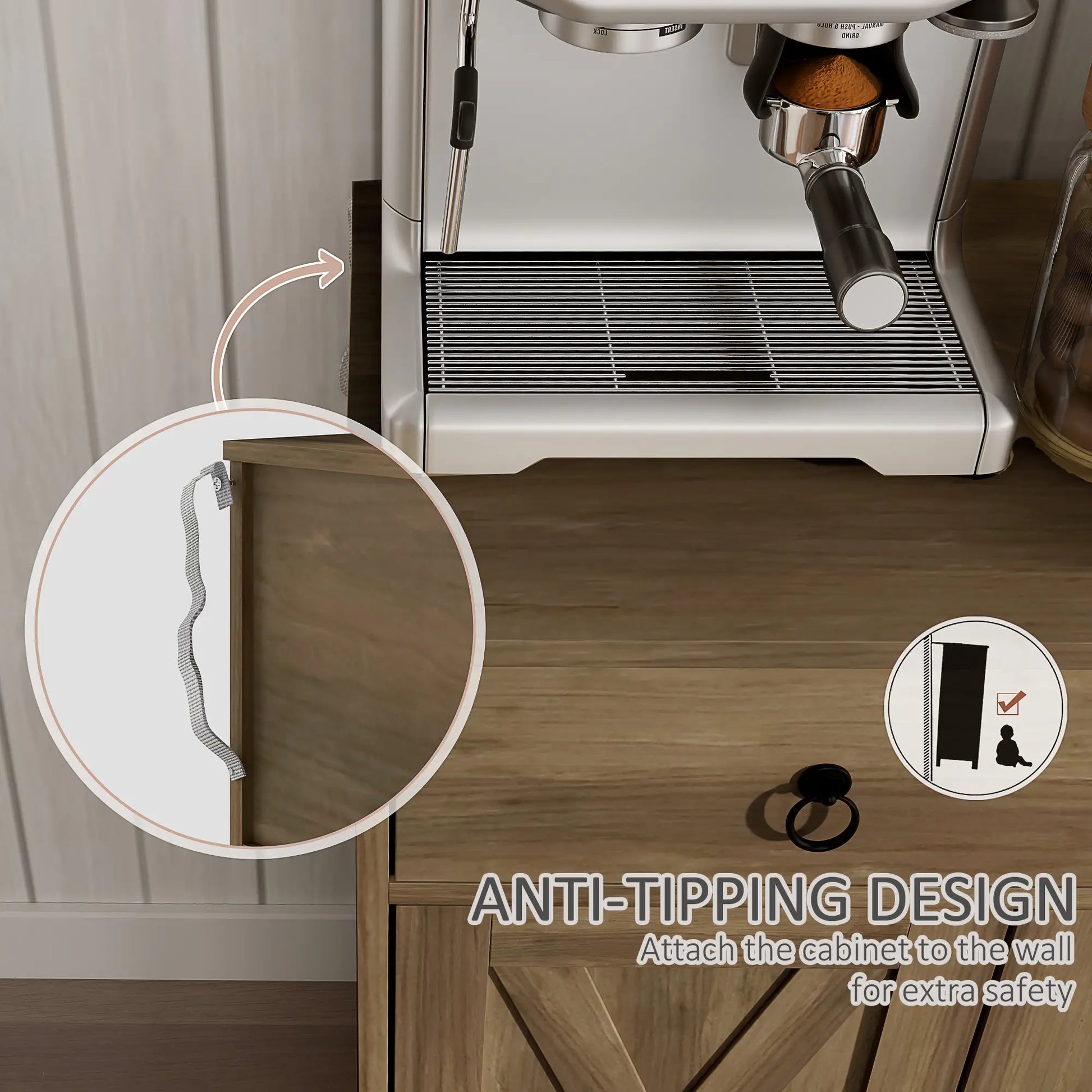 Sideboard Cabinet, 2 Drawers, 4 Barn Doors, 2 Adjustable Shelves, Light Brown Bar Cabinets at Gallery Canada