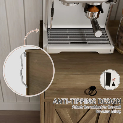 Sideboard Cabinet, 2 Drawers, 4 Barn Doors, 2 Adjustable Shelves, Light Brown Bar Cabinets at Gallery Canada