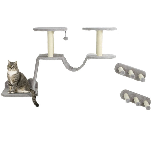 3PCs Cat Wall Shelves, Scratching Post, Perches, Steps, Ladder, Light Grey Cat Climbing Wall Light Grey, Cream White at Gallery Canada