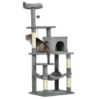 56" Tall Cat Tree, Multi-Level Tower with Hammock, Bed, Condo, Sisal Scratching Posts, Grey Cat Towers at Gallery Canada