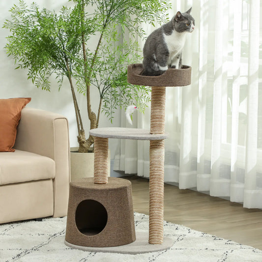 Cat Scratching Tree Post, Climbing Furniture with Toy, Brown Cat Posts Brown at Gallery Canada