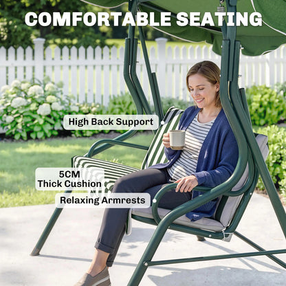 Outdoor Porch Swing, Adjustable Canopy, 3-Seater, Green Patio Swings with Stand at Gallery Canada