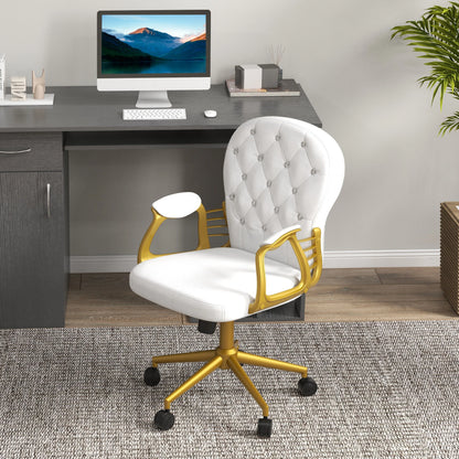 Velvet Office Chair, Button Tufted, Swivel Wheels, Adjustable Height, Cream White Task Chairs at Gallery Canada