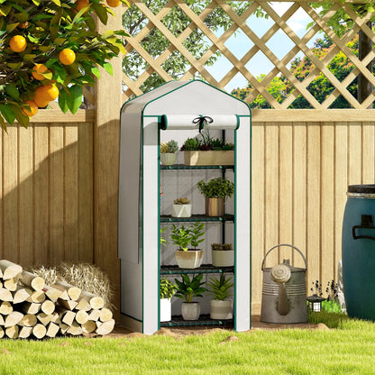 Mini Greenhouse, 27.6" x 19.7" x 62.2", Screen Roof, Roll-Up Door, White