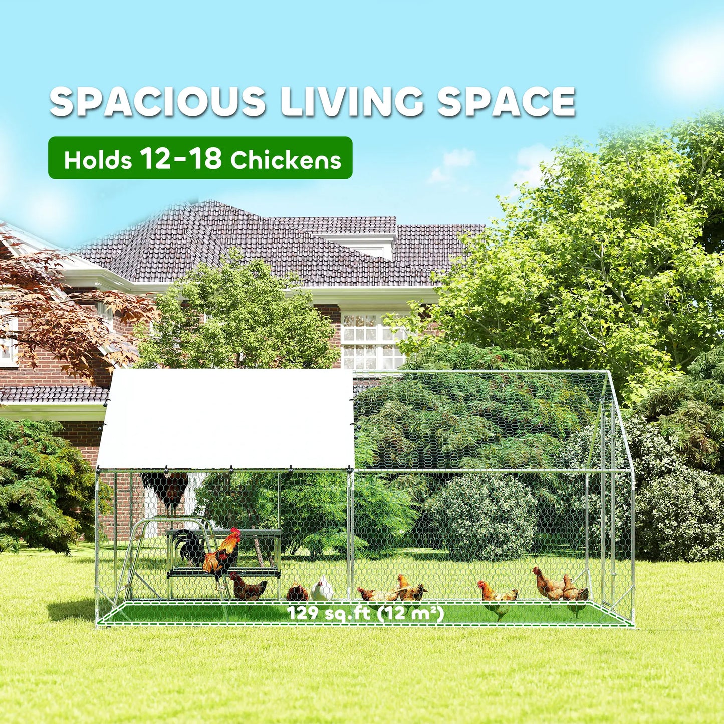 Metal Chicken Coop With Cover, Nesting Box, Roosting Bars, 9.8 x 13.1 x 6.4 ft Chicken Coops at Gallery Canada