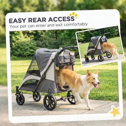 Foldable Pet Stroller For Large Dogs, Four Big Wheels, Dark Grey Dog Bike Trailers & Strollers at Gallery Canada
