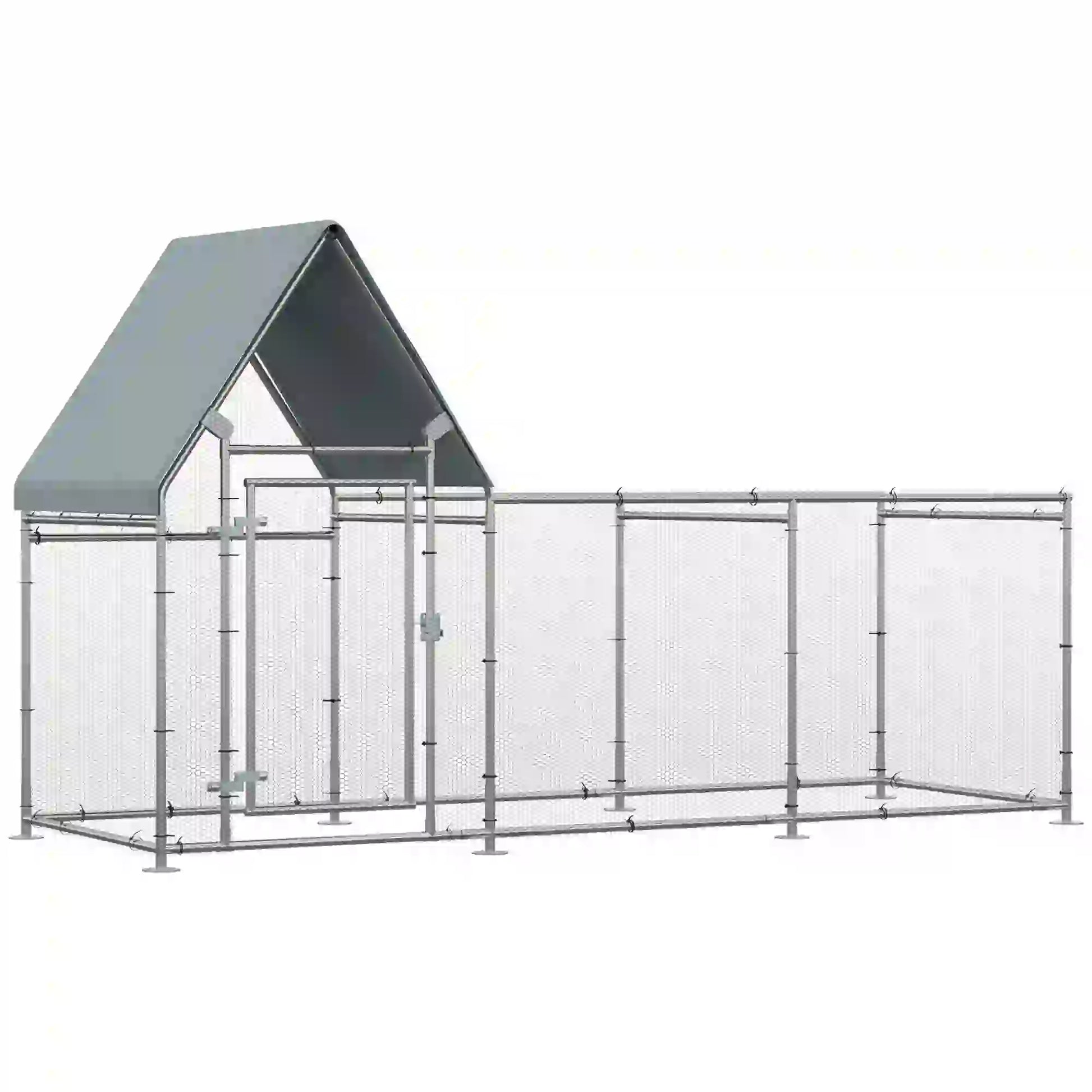 Large Galvanized Chicken Coop, Rabbit Hutch, Water-Resist Cover, 119" x 42" x 68" Chicken Coops Silver at Gallery Canada