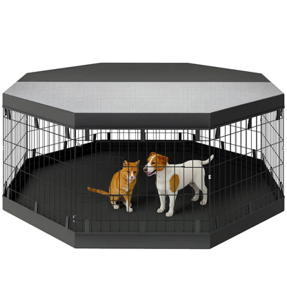 8 Panels Foldable Dog Playpen, 24" High, With Bottom Pad, Top Cover Houses, Kennels & Pens at Gallery Canada