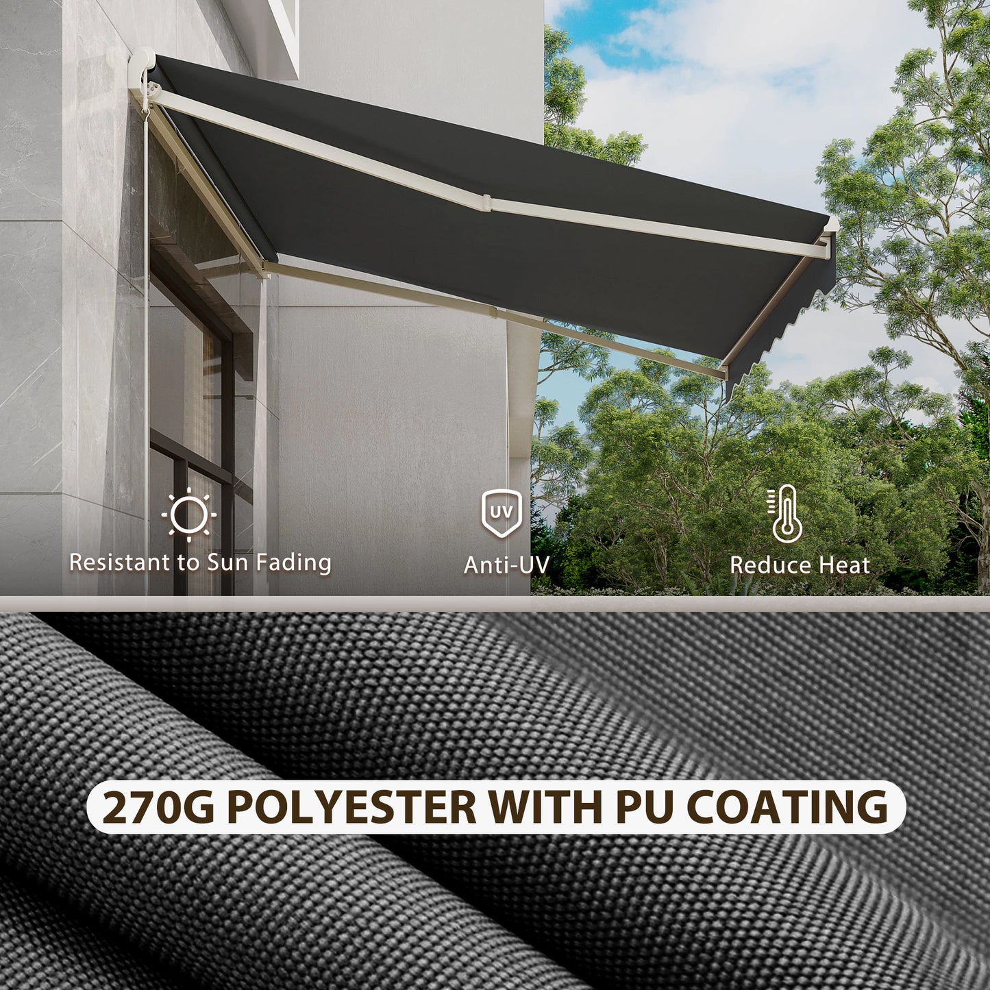 10' x 8' Retractable Electric Awning, Manual Crank, Aluminum Frame, Grey Deck Awnings at Gallery Canada