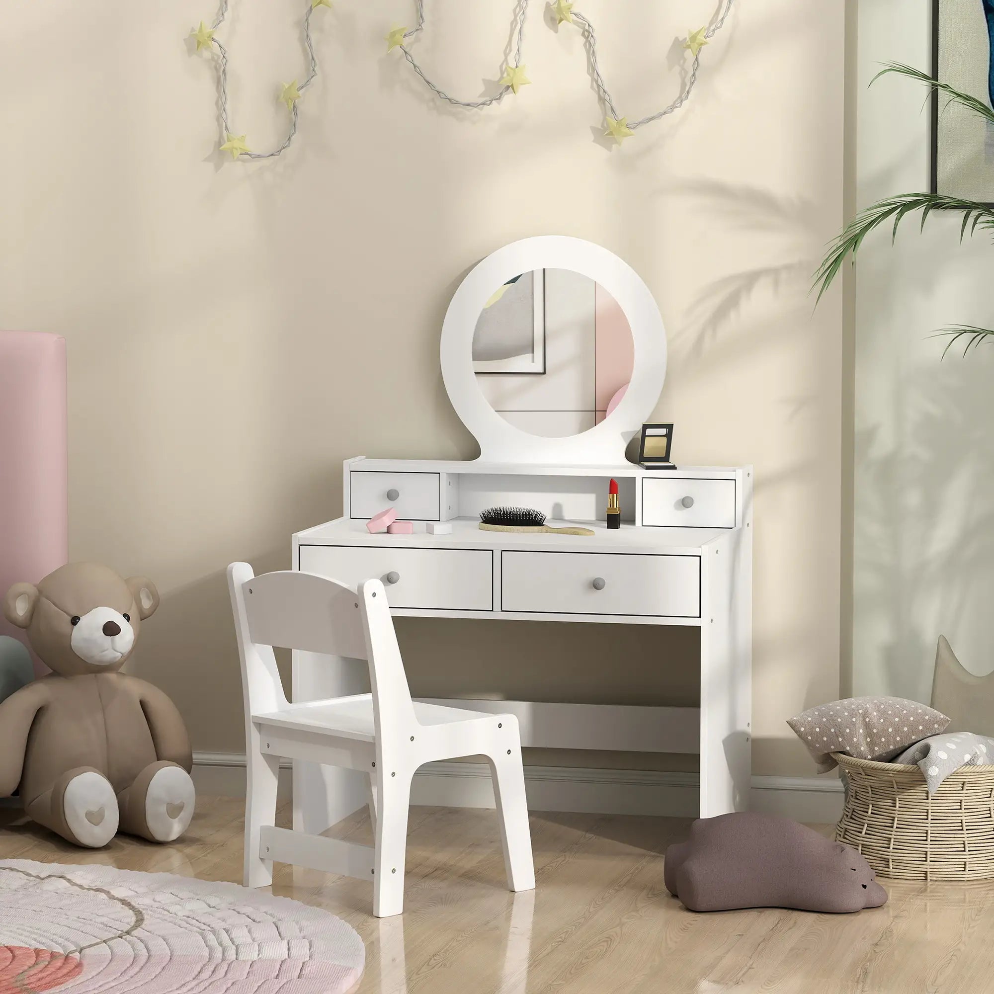 Kids Vanity Set, Makeup Table with Mirror, Stool, Drawers, White Toy Vanity at Gallery Canada