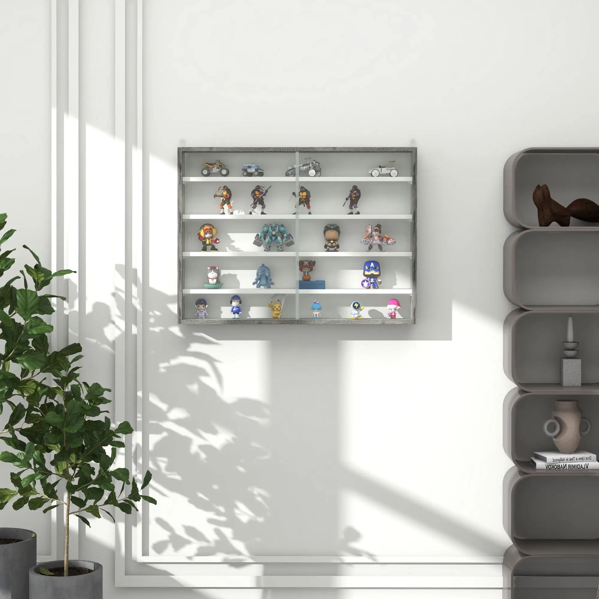 5-Tier Display Cabinet, Glass Curio Cabinet, White Display Bookshelves at Gallery Canada