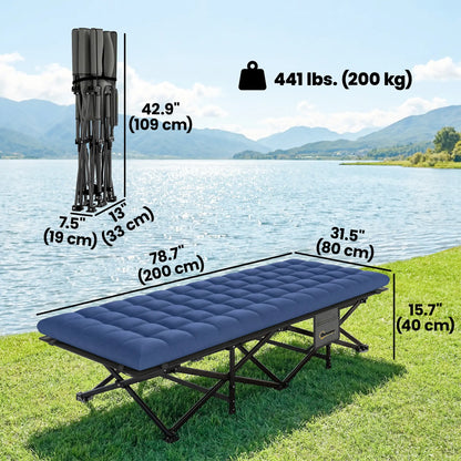 32" Extra Wide Folding Camping Cot, Soft Pad, Non-Slip Feet, Carry Bag, Blue Camping Cots at Gallery Canada