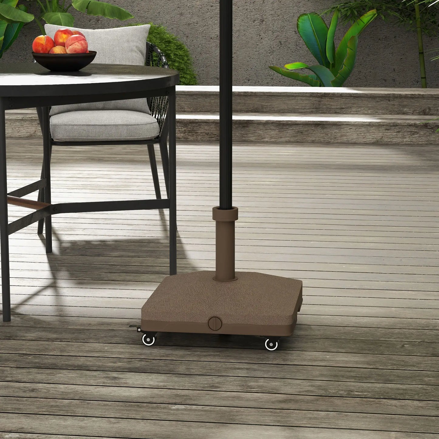Square Parasol Base, Portable with Wheels, Water or Sand Filled, for Φ0.75", Φ1.5" Poles, Brown Umbrella Bases at Gallery Canada
