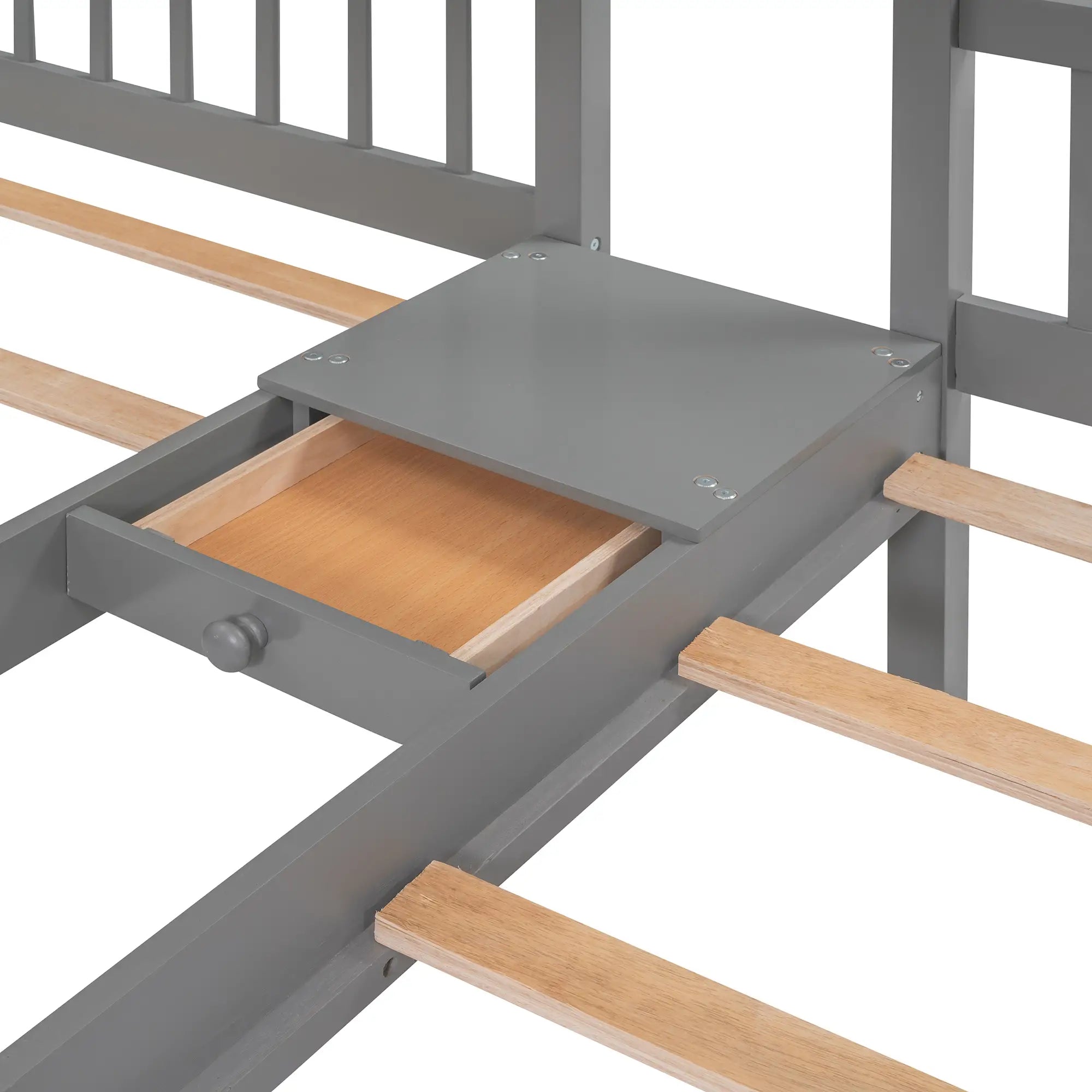 Twin Over Full Bunk Bed with Drawers, Guardrails, Pine Frame, 115