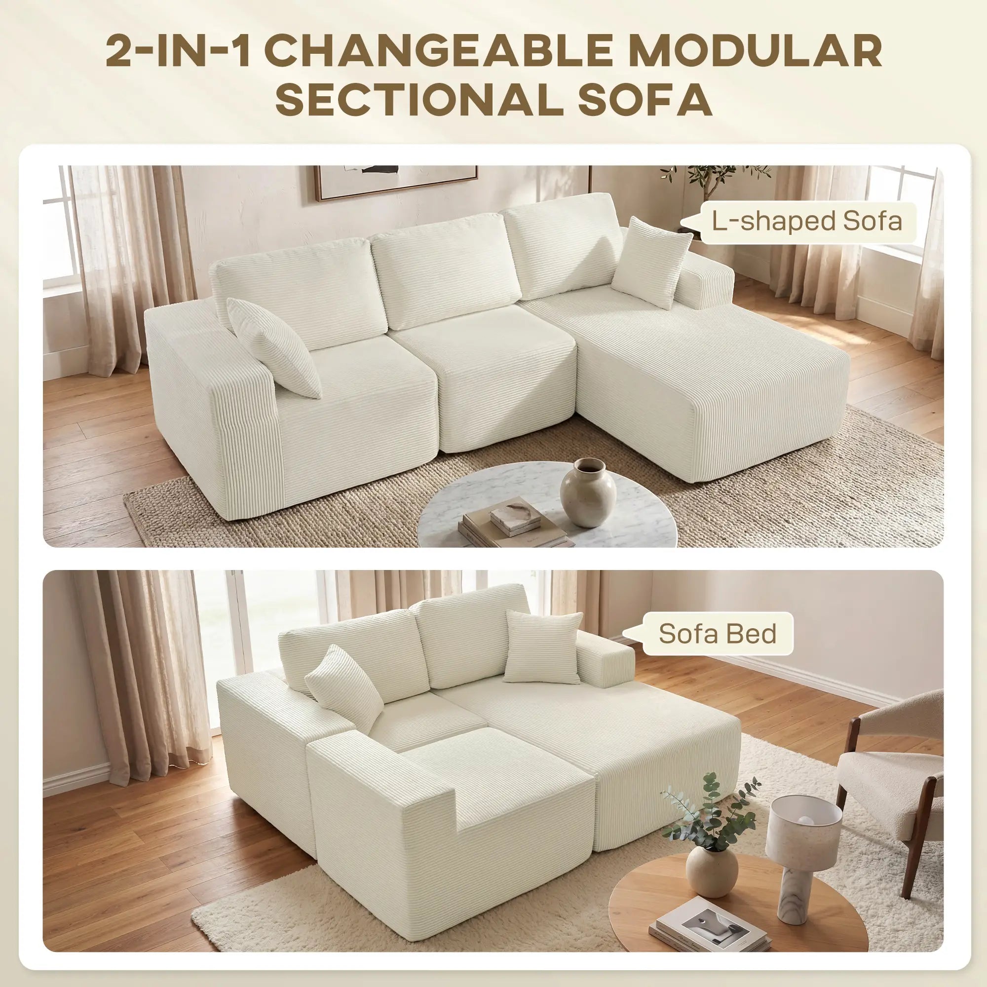 Modular Sectional Sofa, L Shaped Couch Sofa Bed, Cream White 3-Seater Sofas at Gallery Canada