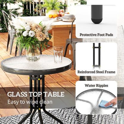 3 Piece Bistro Set, Stackable Mesh Chairs, Glass Table, Grey Bistro Sets at Gallery Canada