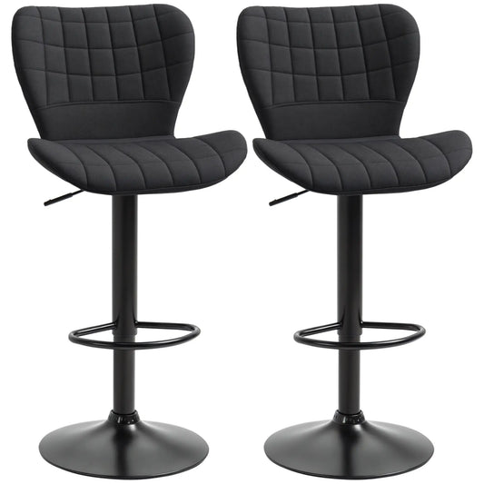 Adjustable Swivel Bar Stools Set of 2, Linen Fabric, Wide Seat, Black Bar Stools Black at Gallery Canada