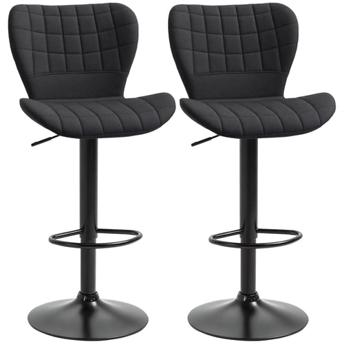 Adjustable Swivel Bar Stools Set of 2, Linen Fabric, Wide Seat, Black