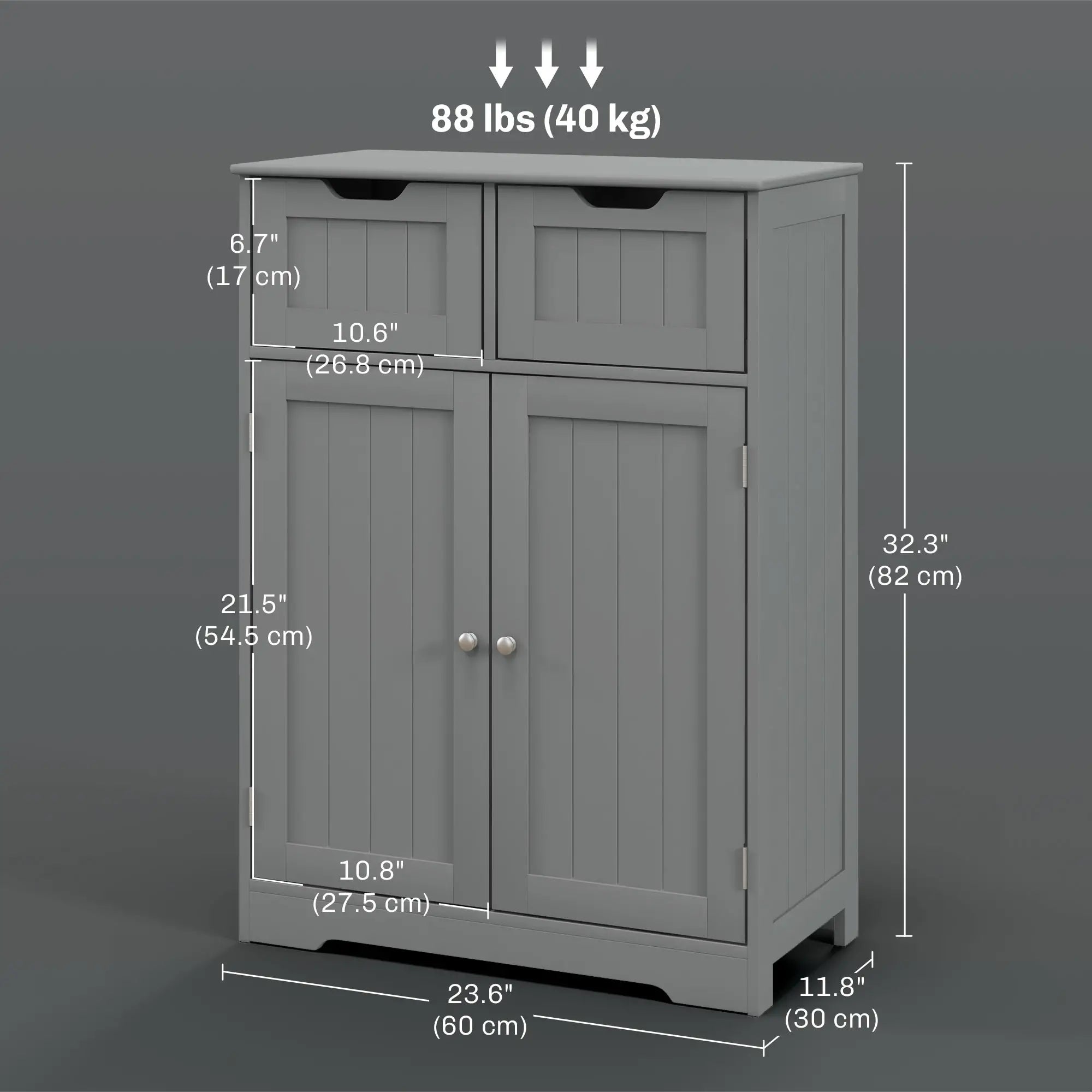 Bathroom Storage Cabinet, 2 Drawers, Adjustable Shelf, Grey Bathroom Cabinets at Gallery Canada