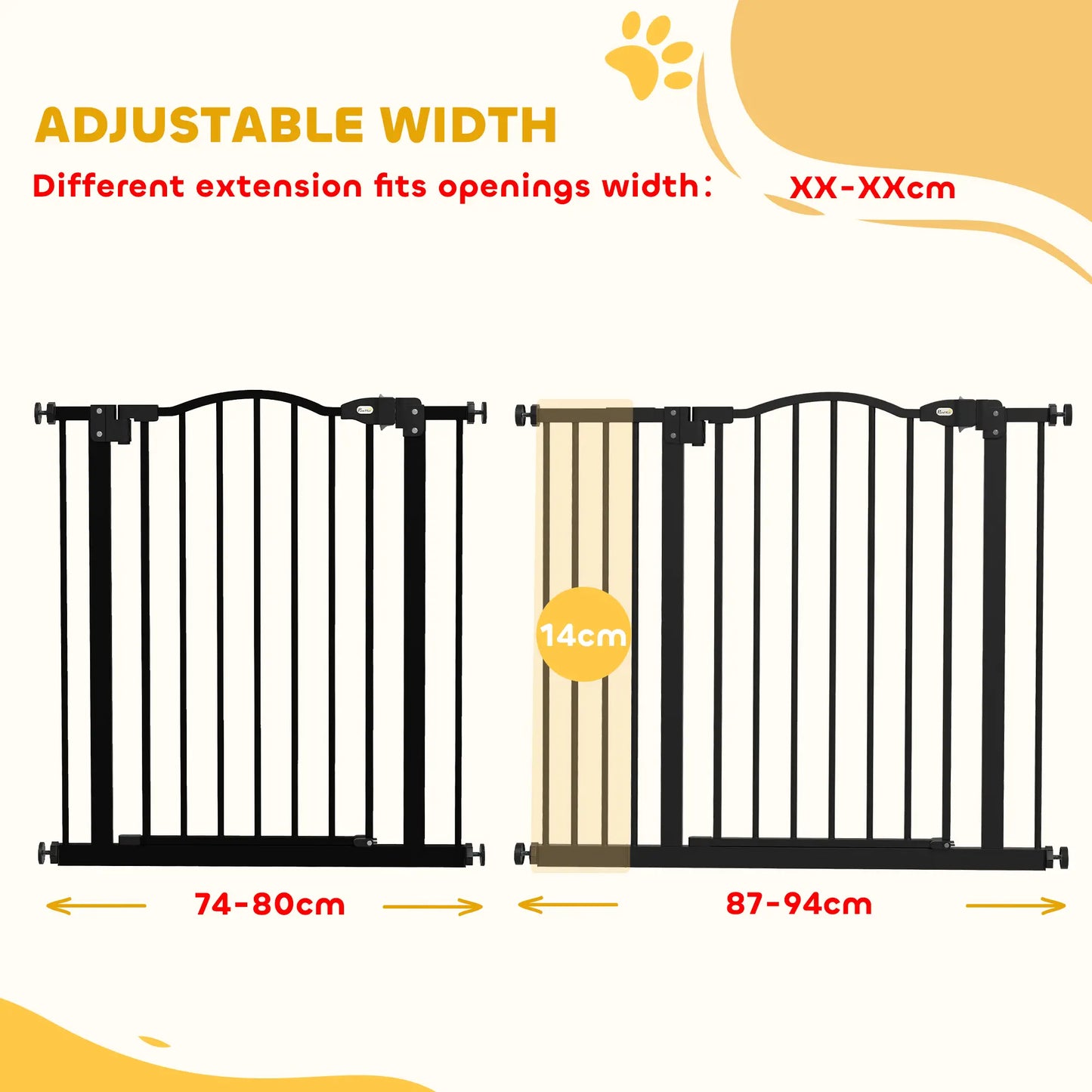 Extra Tall Dog Gate With Door, Pressure Fit, Auto Close, 29"-37", Black Dog Cages & Crates at Gallery Canada