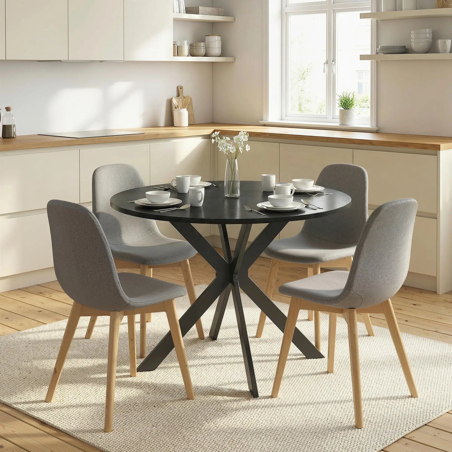 39" Dining Table, Round Kitchen Table, Steel Legs, Wood Grain, Black Dining Tables at Gallery Canada