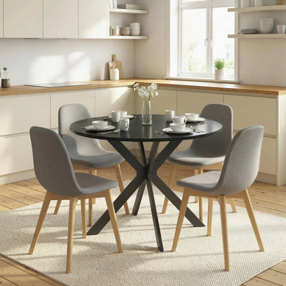 39" Dining Table, Round Kitchen Table, Steel Legs, Wood Grain, Black Dining Tables at Gallery Canada