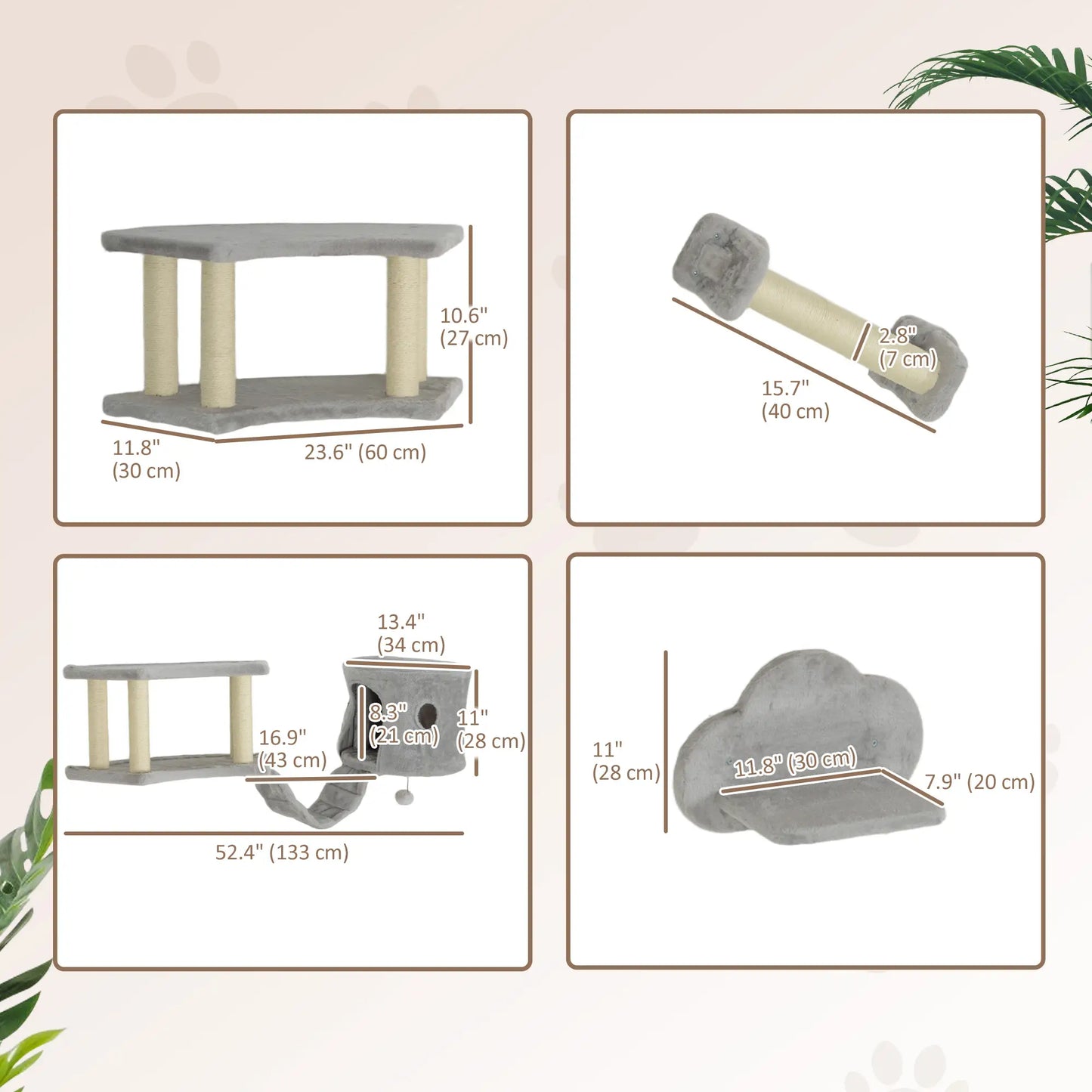 Wall Mounted Cat Shelves, Scratching Post, Ladder, Condo, Light Grey Cat Climbing Wall at Gallery Canada