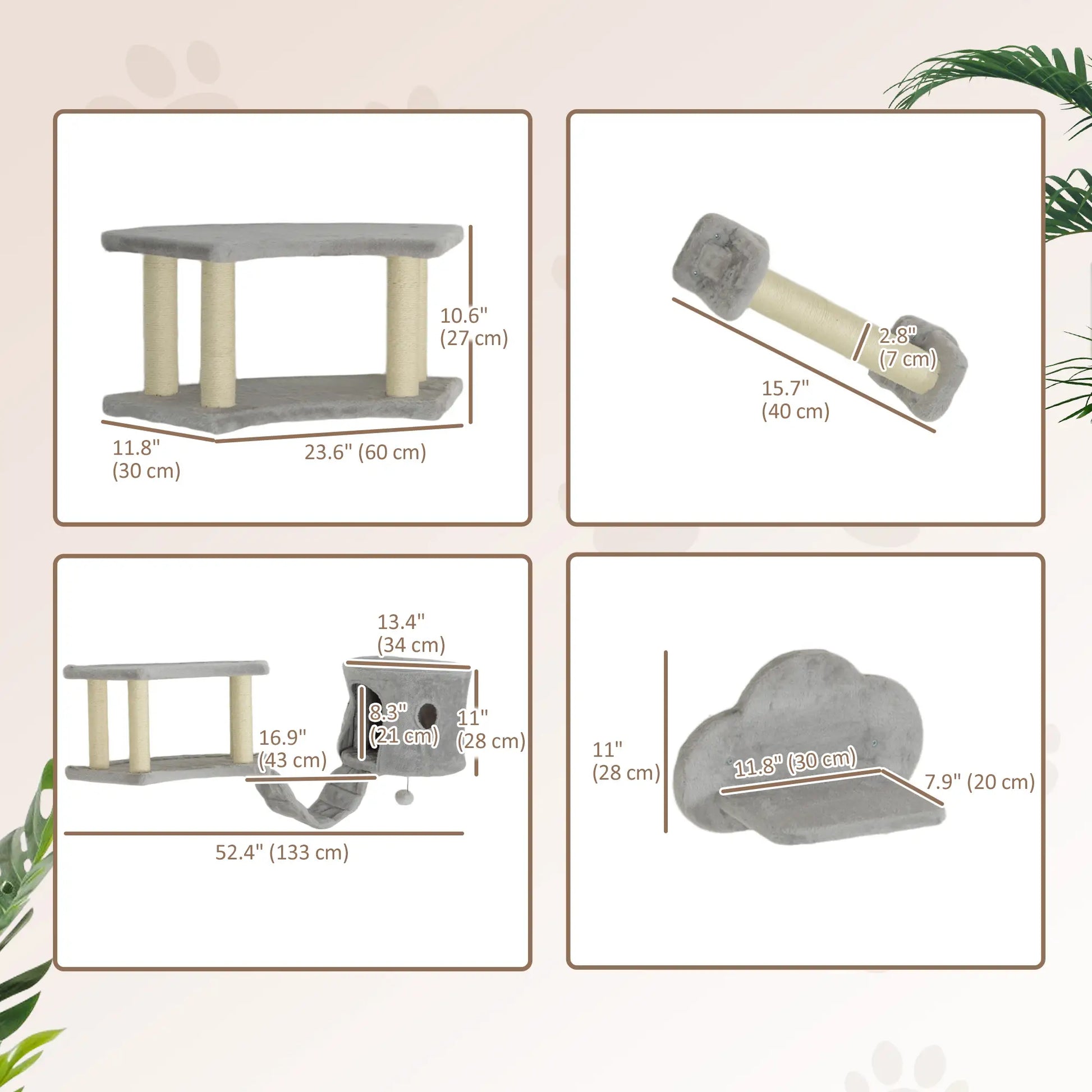 Wall Mounted Cat Shelves, Scratching Post, Ladder, Condo, Light Grey Cat Climbing Wall at Gallery Canada