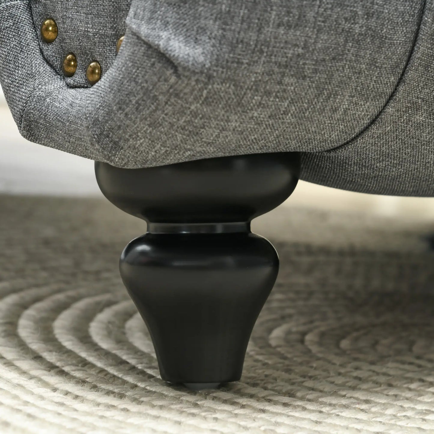 Button Tufted Chaise Lounge Chair, Upholstered with Bolster Pillow, Wood Legs, Nailhead Trim, Grey Single Sofas at Gallery Canada