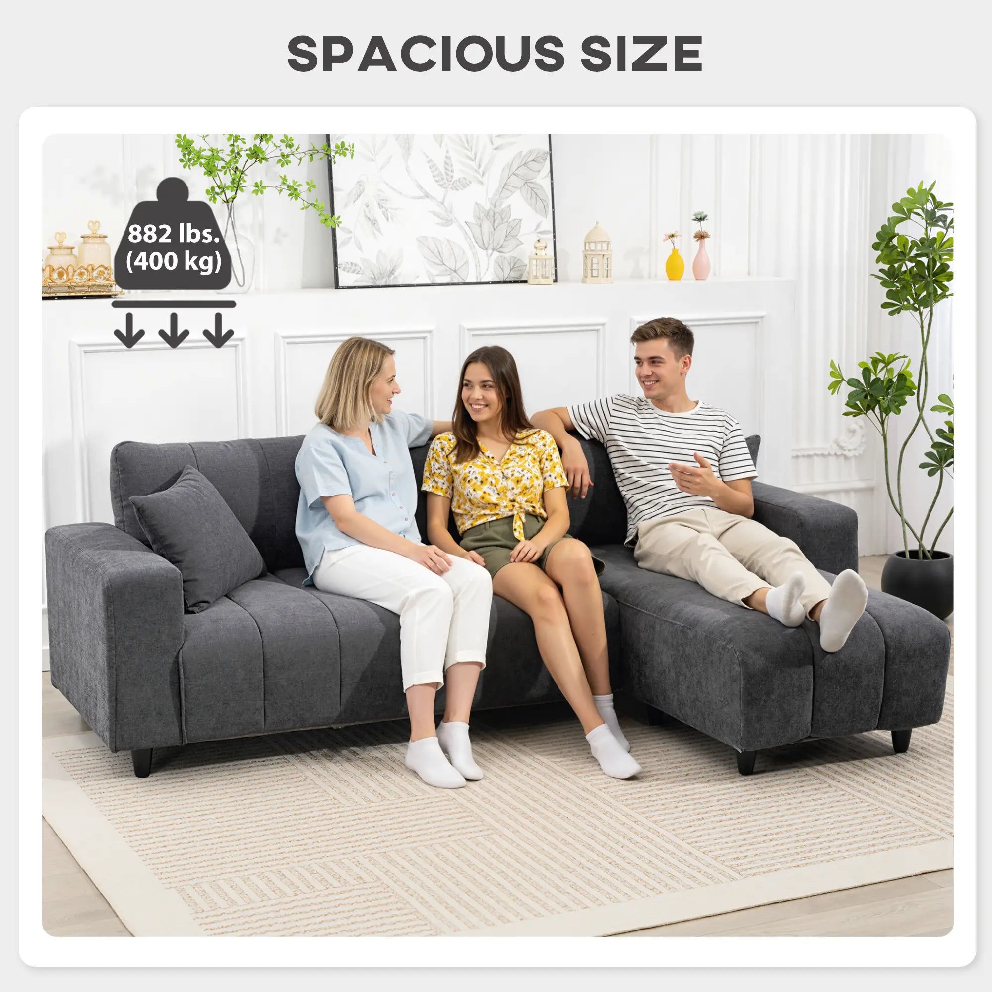 Sectional Couch, 3 Seater L-Shaped Sofa, Changeable Chaise, Grey 3-Seater Sofas at Gallery Canada