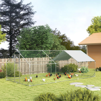 Large Metal Chicken Run, Waterproof UV-Resistant Cover, Feeding Door, Hanging Feeder, Perch, 18-24 Chickens Chicken Coops at Gallery Canada
