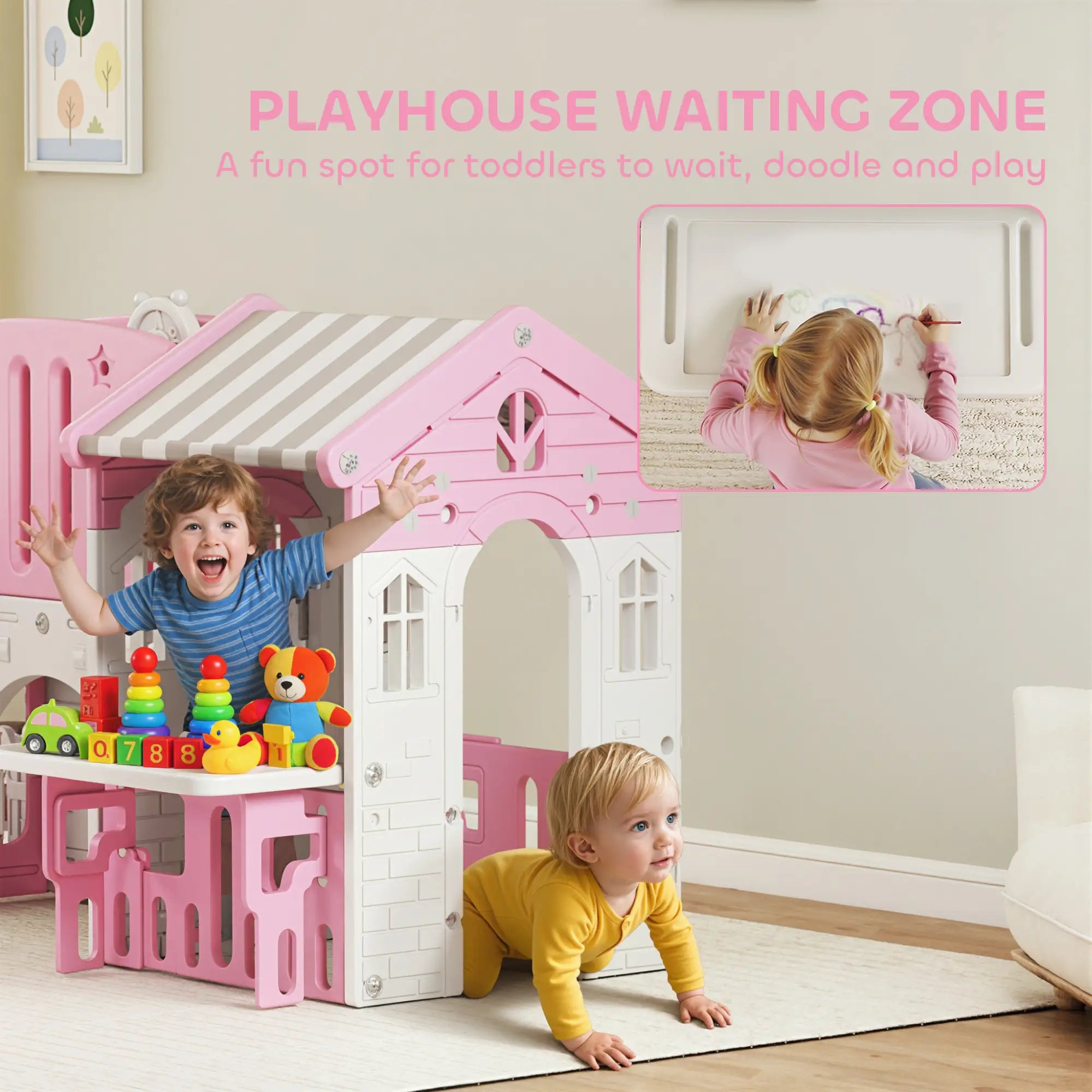 7-in-1 Toddler Slide Climber Playset with Playhouse and Basketball Hoop, Pink Gym Sets & Swings at Gallery Canada
